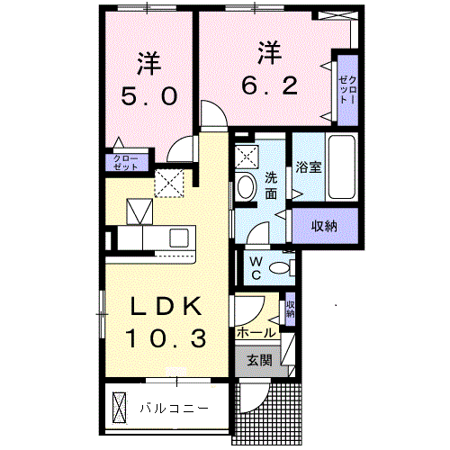 ルミウスⅡ B(2LDK/1階)の間取り写真