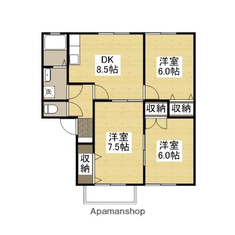パインヒルズ東深津 A棟(3DK/2階)の間取り写真