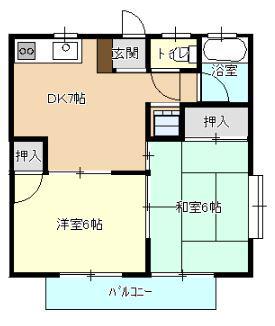 ヴィラ幸陽Ⅰ(2DK/2階)の間取り写真