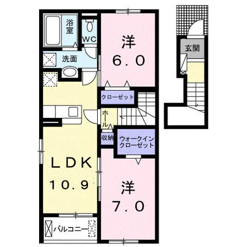 SUN16笠岡Ⅰ(2LDK/2階)の間取り写真