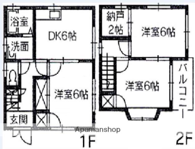 山陽本線 福山駅 バス乗車時間：17分 西一の川バス停で下車 徒歩4分 2階建 築23年(3SDK)の間取り写真