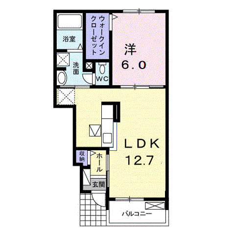 ペリドットB(1LDK/1階)の間取り写真