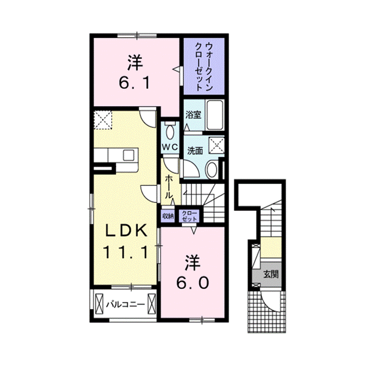 クラシオンB(2LDK/2階)の間取り写真