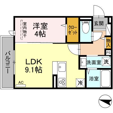 リライズ東雲(1LDK/1階)の間取り写真