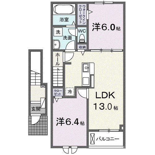 ラピスラズリ Ⅰ(2LDK/2階)の間取り写真
