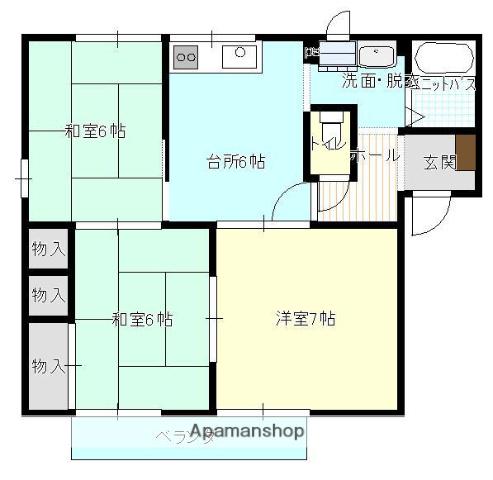 福塩線 横尾駅 徒歩13分 2階建 築33年(3DK/1階)の間取り写真