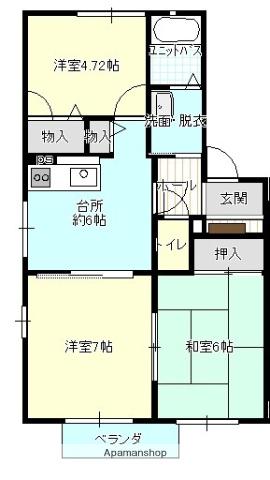 ハイムモルゲンロートB棟(3DK/2階)の間取り写真