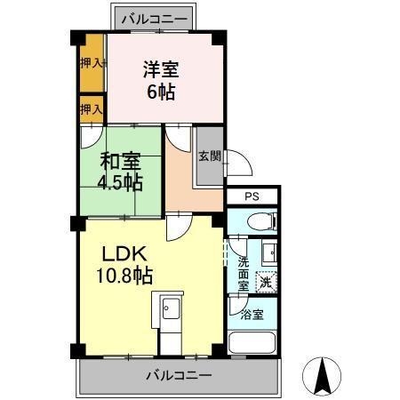 パルコ長和島(2LDK/4階)の間取り写真