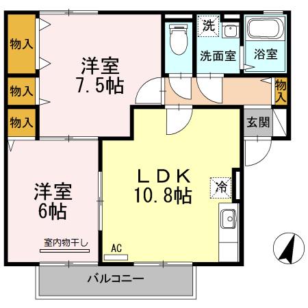 グリーンベルズ A棟(2LDK/2階)の間取り写真