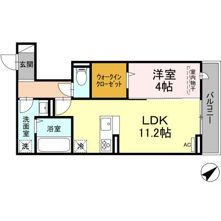 D-ROOM沖野上Ⅱ(1LDK/2階)の間取り写真