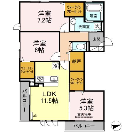 D-ROOM紗都(3LDK/2階)の間取り写真