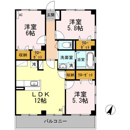 グレイスフルT(3LDK/2階)の間取り写真