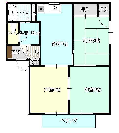 サンクスタウンC棟(3DK/2階)の間取り写真
