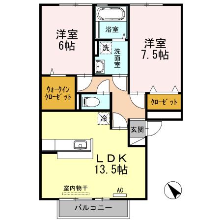 リビングタウン福山東A棟(2LDK/3階)の間取り写真