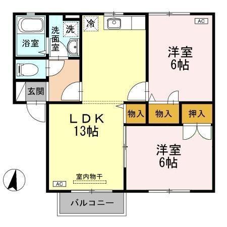 コスモハイツ(2LDK/2階)の間取り写真