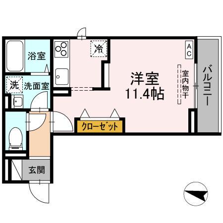 メラヴィリア西町(ワンルーム/1階)の間取り写真