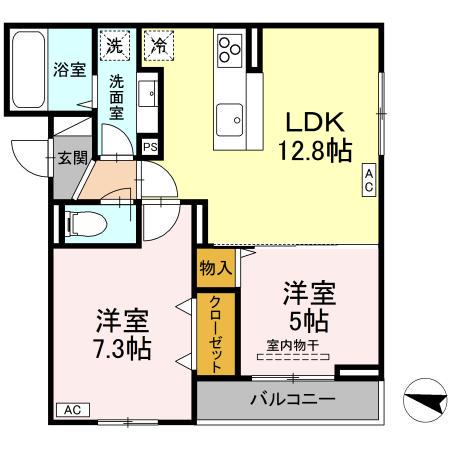 メラヴィリア西町(2LDK/1階)の間取り写真