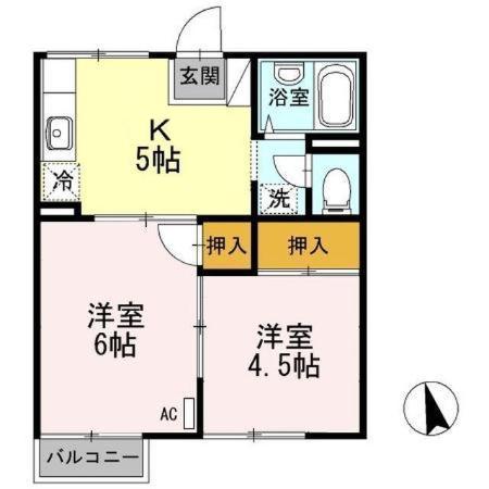 コーポ羽衣Cシャルダン(2K/2階)の間取り写真