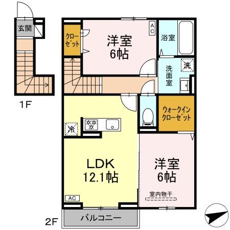 サニーコート木之庄(2LDK/2階)の間取り写真