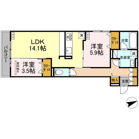 D-RESIDENCE東手城(2LDK/3階)の間取り写真