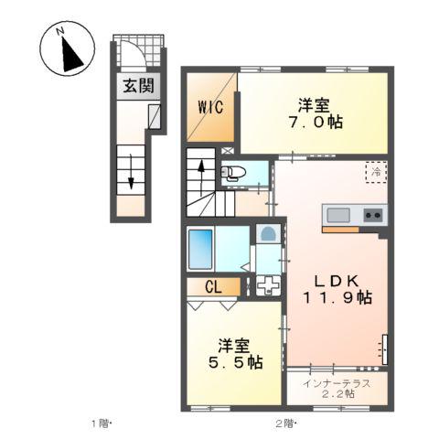 ハレカピリナ新涯(2LDK/2階)の間取り写真