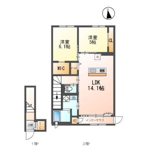 クラポティ新涯(2LDK/2階)の間取り写真