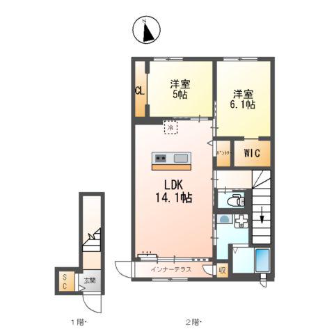 クラポティ新涯(2LDK/2階)の間取り写真