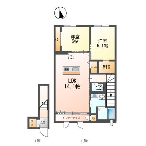 クラポティ新涯(2LDK/2階)の間取り写真