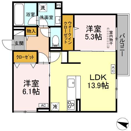 西町SUZUKAZE(2LDK/1階)の間取り写真