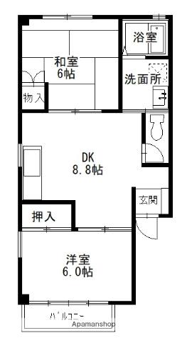 クレール美の浜 C(2DK/1階)の間取り写真