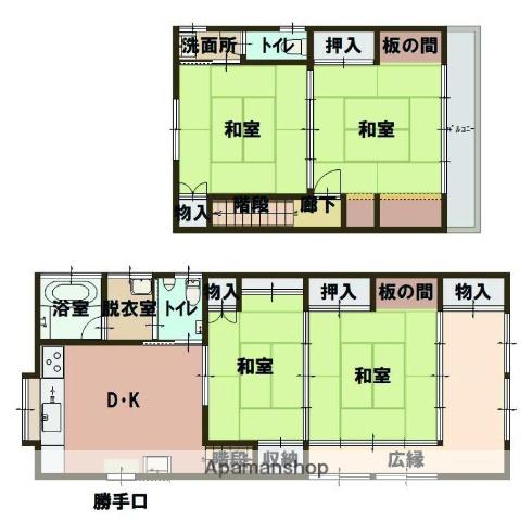 福塩線 横尾駅 徒歩17分 2階建 築30年(4DK)の間取り写真