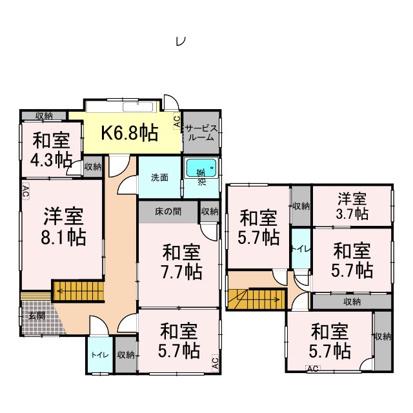 山陽本線 福山駅 バス乗車時間：11分 曙小学校前バス停で下車 徒歩5分 2階建 築46年(7DK)の間取り写真