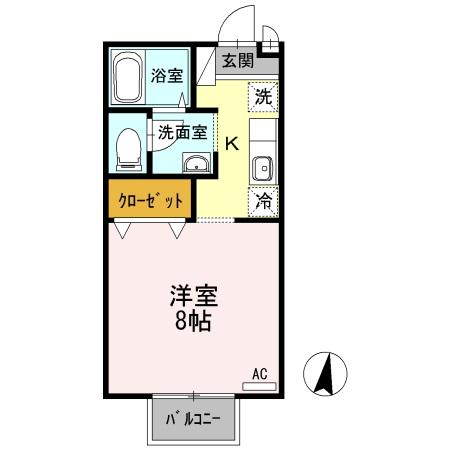 ヴィラII(1K/1階)の間取り写真