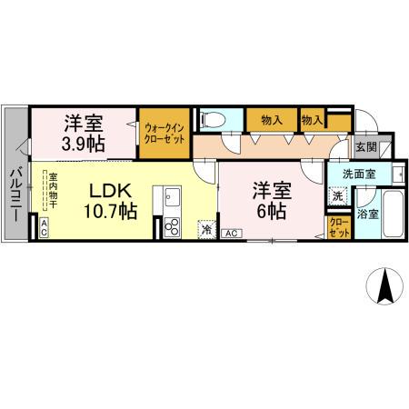 D-ROOM東深津(2LDK/2階)の間取り写真