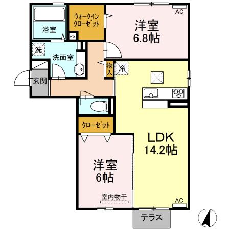 G MAISON B棟(2LDK/1階)の間取り写真