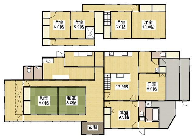 山陽本線 福山駅 バス乗車時間：14分 水呑高浦バス停で下車 徒歩2分 2階建 築68年(7LDK)の間取り写真