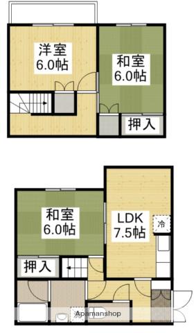 山陽本線 福山駅 バス乗車時間：11分 多治米車庫前バス停で下車 徒歩8分 2階建 築33年(3DK)の間取り写真
