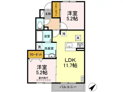 セジュールゆう(2LDK/1階)の間取り写真