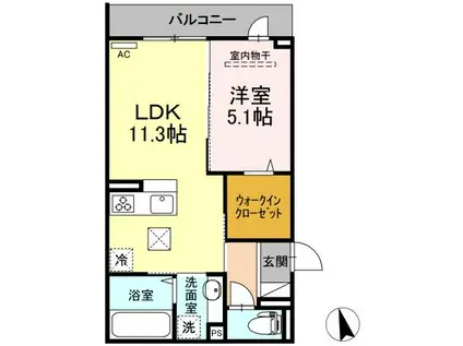 ドゥズィエム串戸(1LDK/1階)の間取り写真