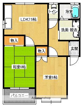 サンシャインB(2DK/1階)の間取り写真