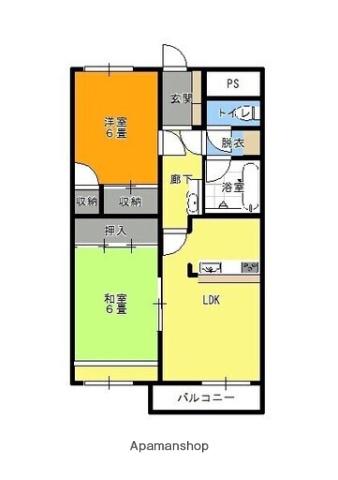 山陽本線 東福山駅 徒歩15分 7階建 築28年(2LDK/6階)の間取り写真