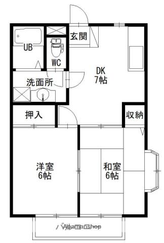 プロヴァンスA(2DK/1階)の間取り写真