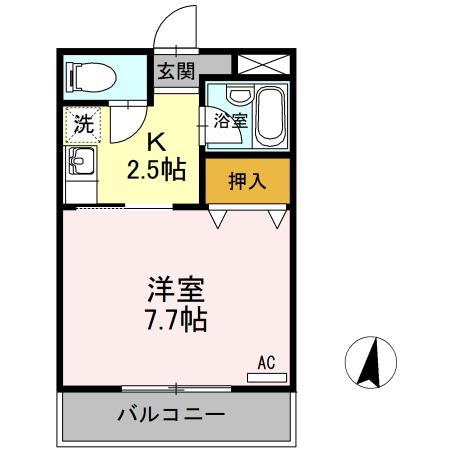 ドミール末広Ⅱ(1K/2階)の間取り写真