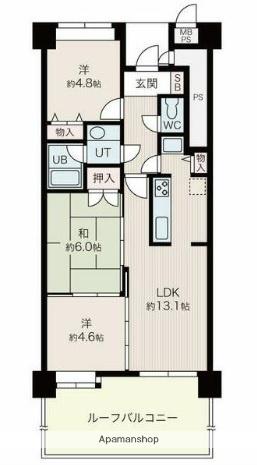 ダイアパレス三之丸(3LDK/4階)の間取り写真