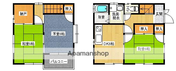 福塩線 横尾駅 徒歩16分 2階建 築24年(3SDK)の間取り写真
