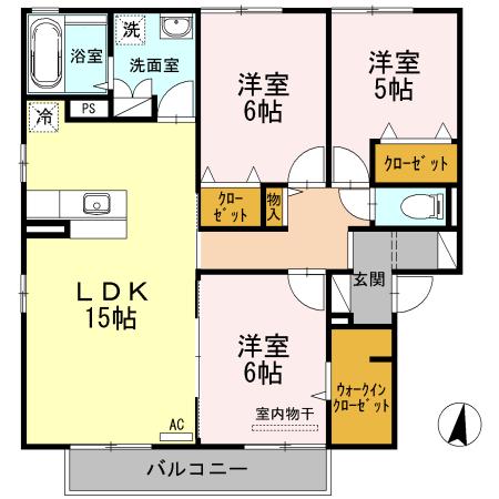 グレイスヒルズ蔵王 C棟(3LDK/2階)の間取り写真