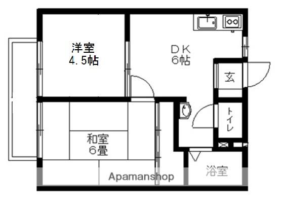 シティおかやま(2DK/2階)の間取り写真