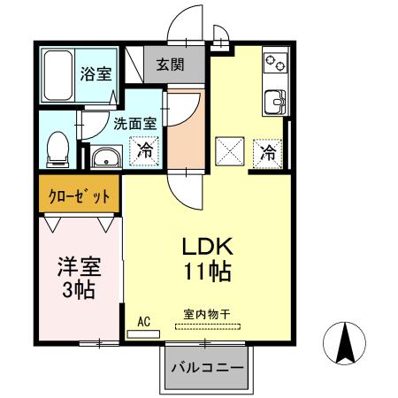 モナリエ東手城(1LDK/1階)の間取り写真