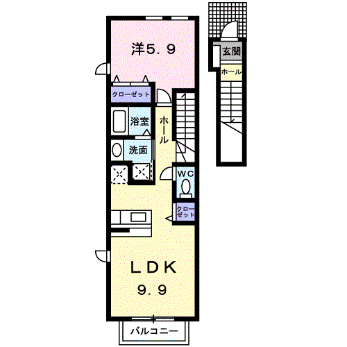 ベルシティSATOB(1LDK/2階)の間取り写真