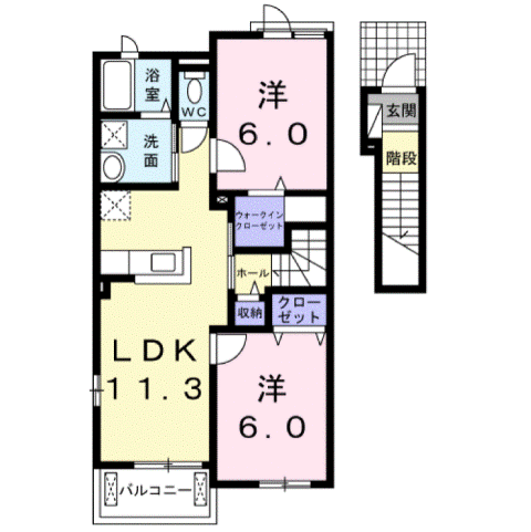 メープルハウスA(2LDK/2階)の間取り写真